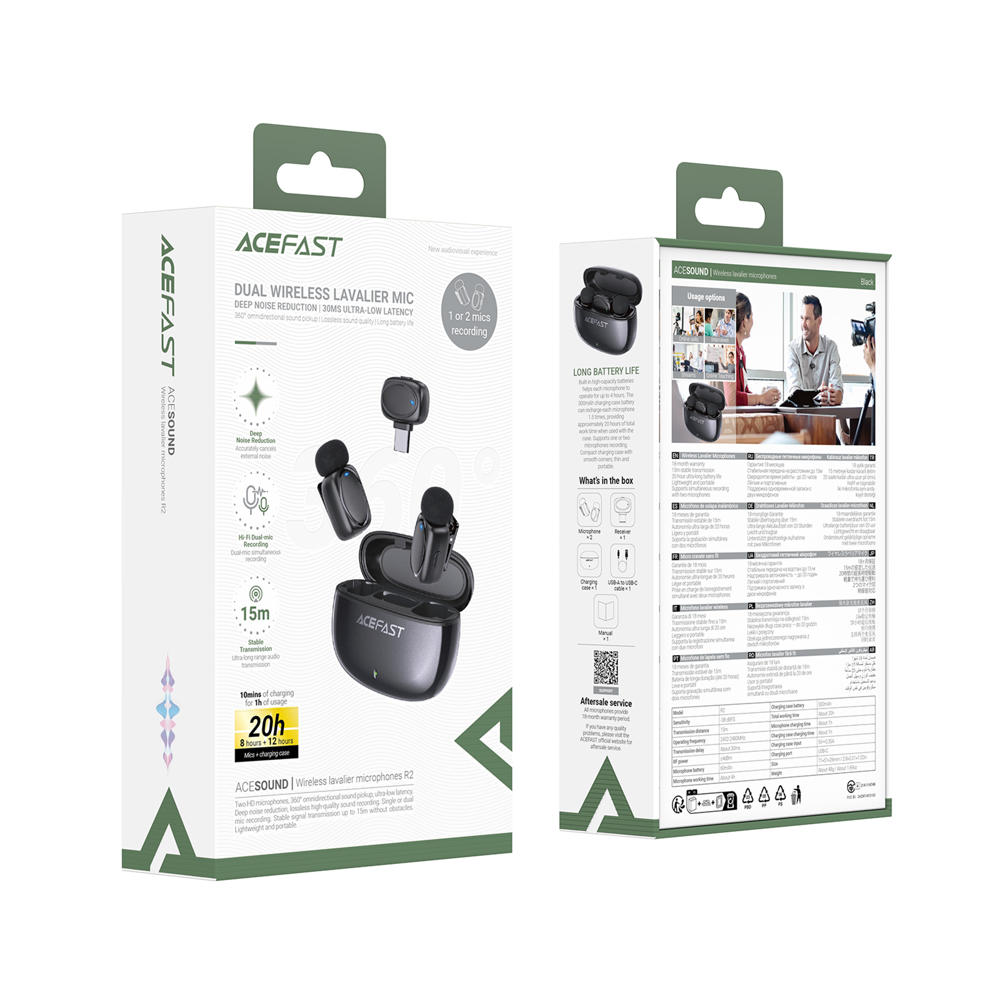 Бездротова мікрофонна система ACEFAST R2 dual-mic (Type-C) Black — фото 3