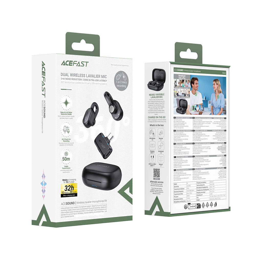 Бездротова мікрофонна система Acefast R4 dual-mic (Type-C) Black — фото 3
