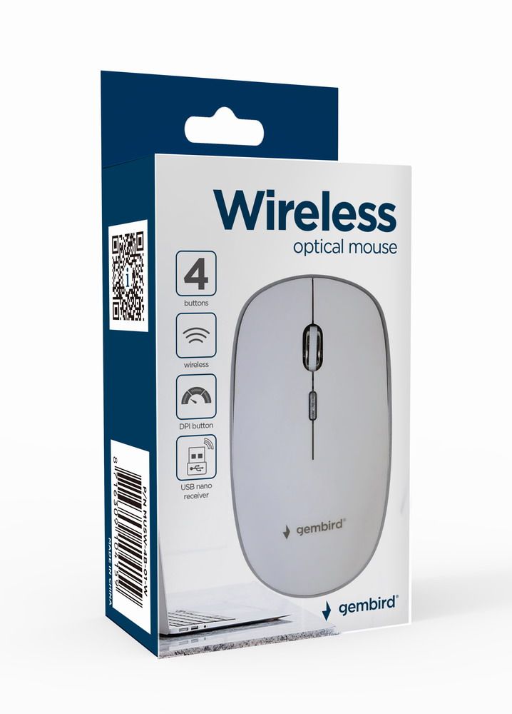 Бездротова оптична миша, USB, 1600 dpi, б i лий Gembird Musw-4B-01-W — фото 3