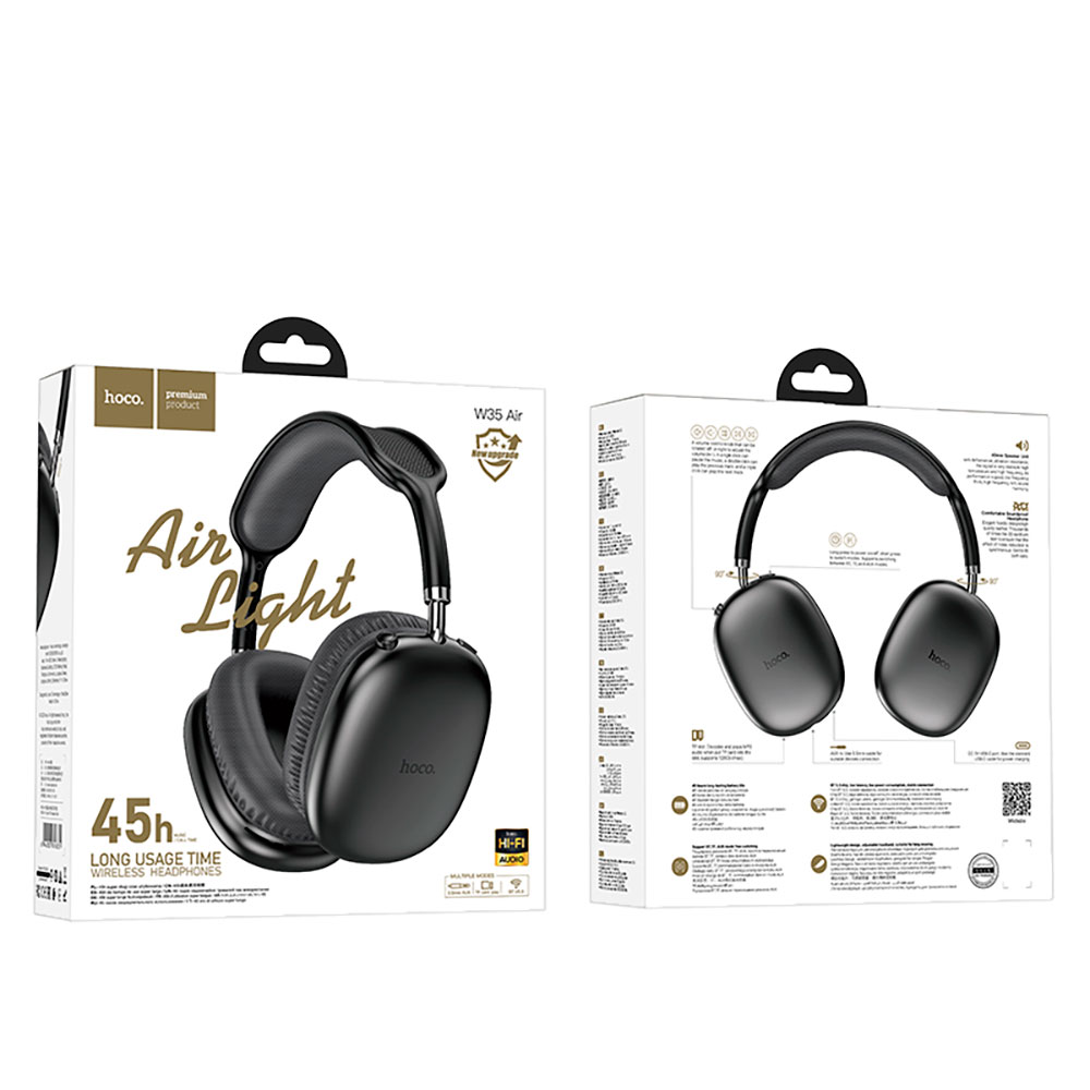 Бездротові накладні навушники HOCO W35 Air Triumph BT headset Black — фото 3
