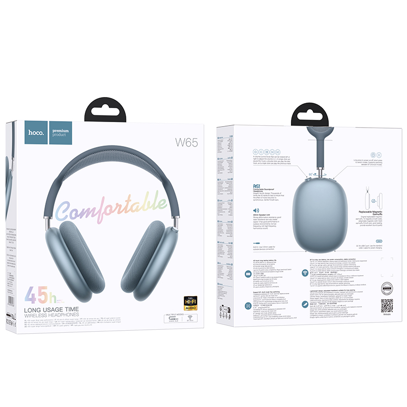 Бездротові накладні навушники HOCO W65 Happy BT headphones Blue — фото 3