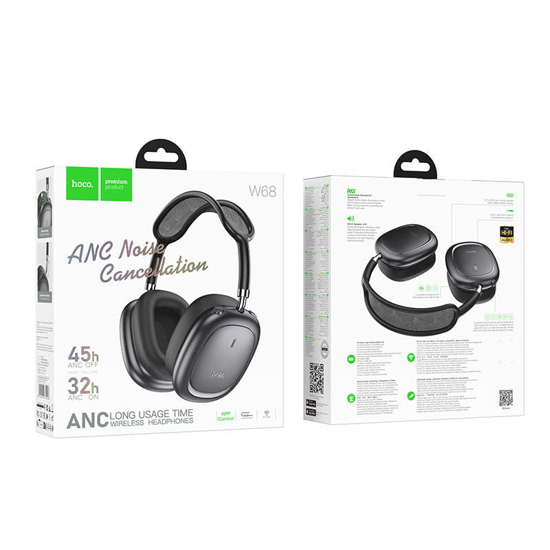 Бездротові накладні навушники HOCO W68 Calma ANC noise-canceling BT headphones(App) Metal Gray — фото 3