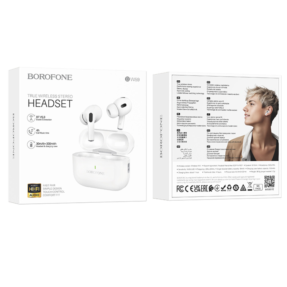 Бездротові навушники TWS BOROFONE BW59 True wireless stereo headset White — фото 10