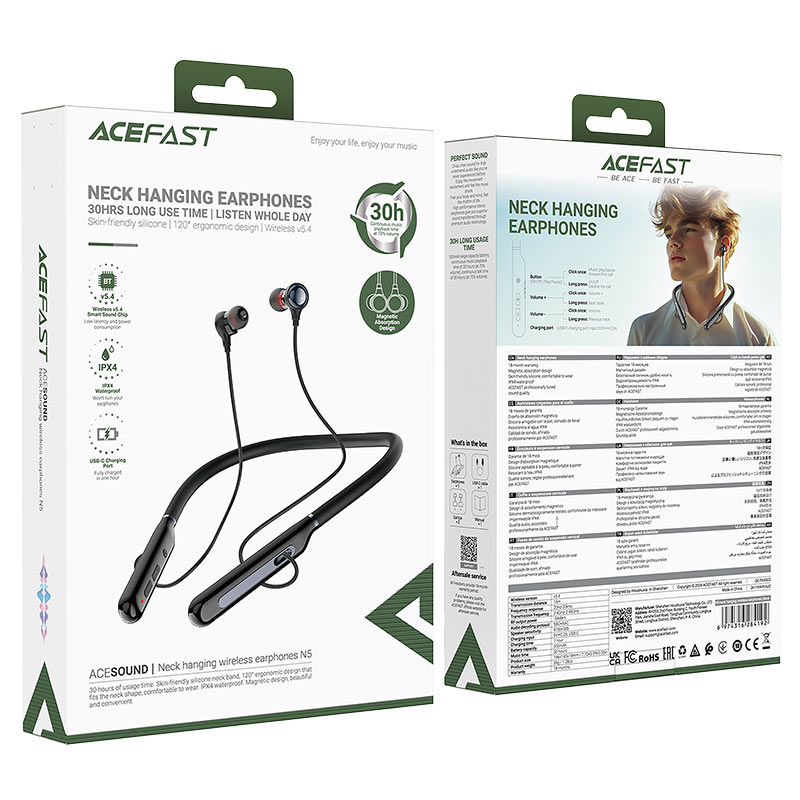 Бездротові спортивні навушники ACEFAST N5 neck hanging wireless earphones Black — фото 3
