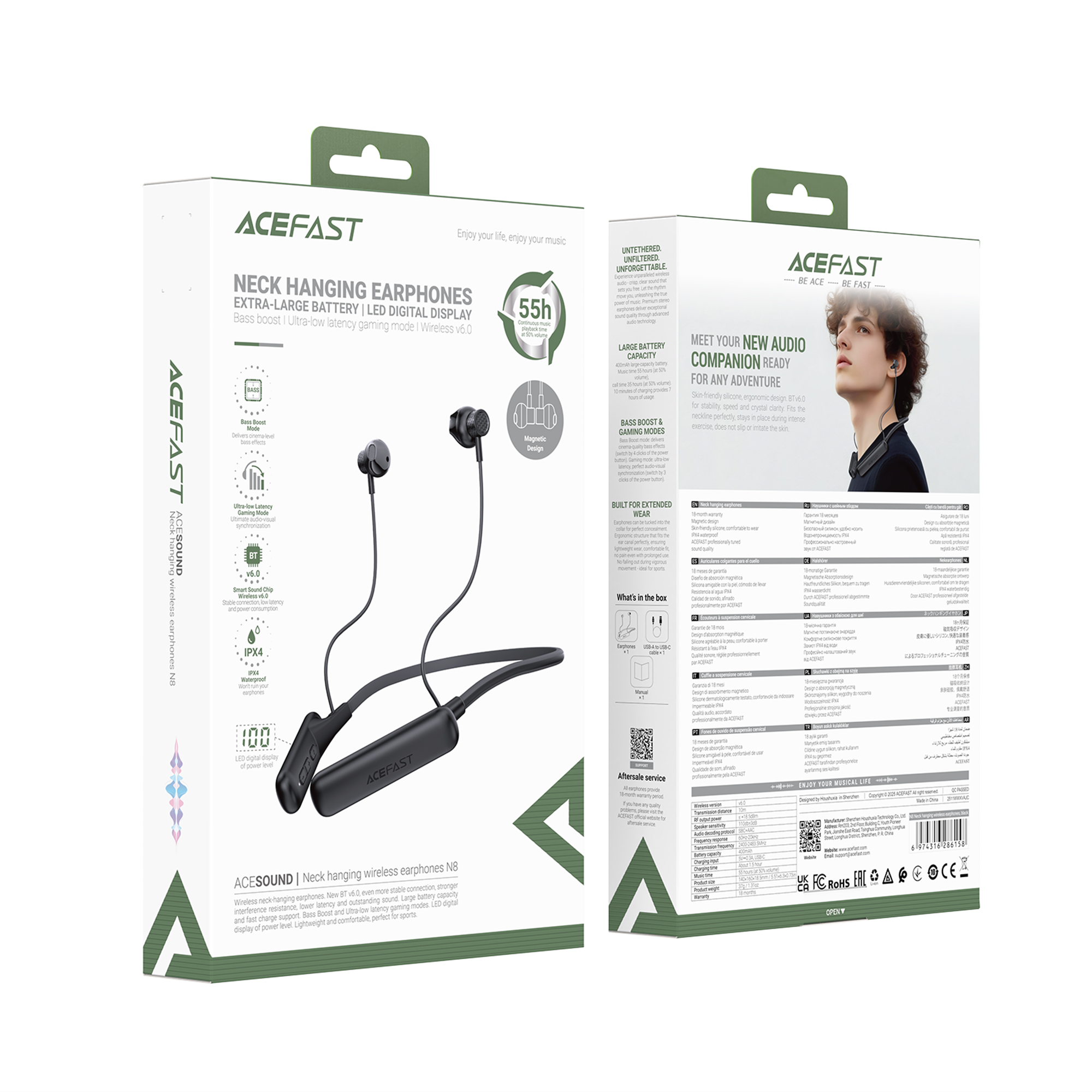 Бездротові спортивні навушники ACEFAST N8 neck hanging wireless earphones Black — фото 3