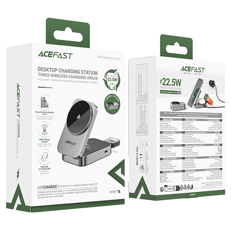 Бездротовий зарядний пристрій ACEFAST E22 для смартфона, навушників та годинника — фото 3
