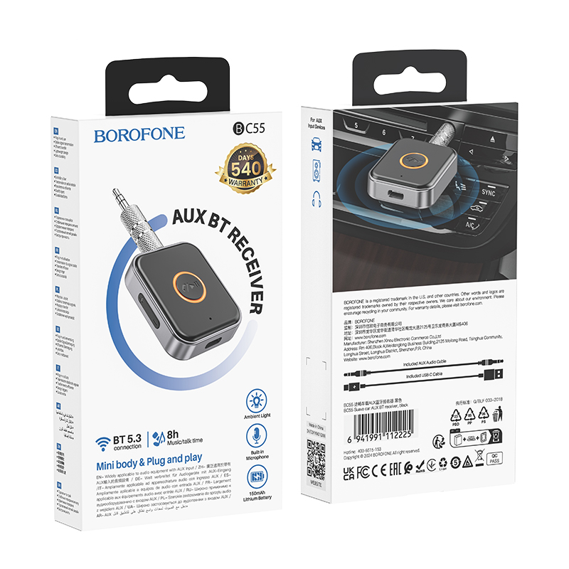 Bluetooth-ресивер BOROFONE BC55 Suave car AUX BT receiver Black — фото 3