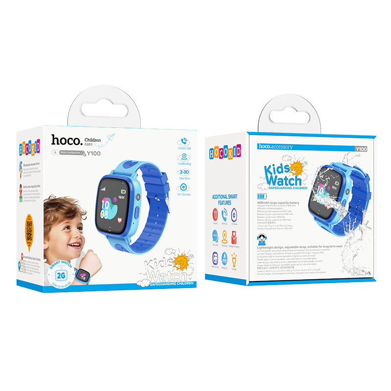 Дитячий cмарт-годинник Hoco Y100 36mm. SIM 2G. 400 mAh. IP65 Blue — фото 3