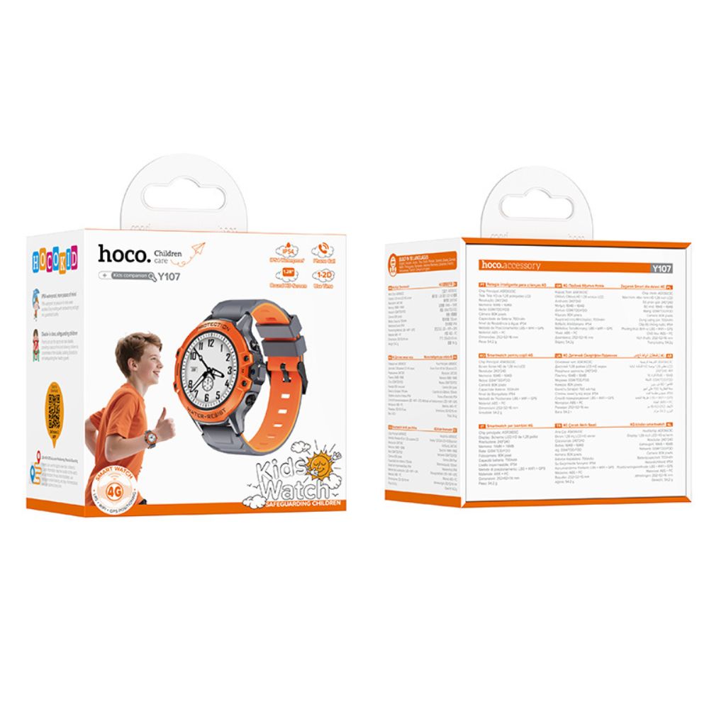 Дитячий смарт-годинник HOCO Y107 4G 32mm. 700 mAh. IP54. children phone watch orange — фото 3