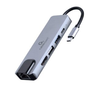 Док станція USB-C 5-в-1 (хаб/Hdmi/PD/LAN), сірий Cablexpert