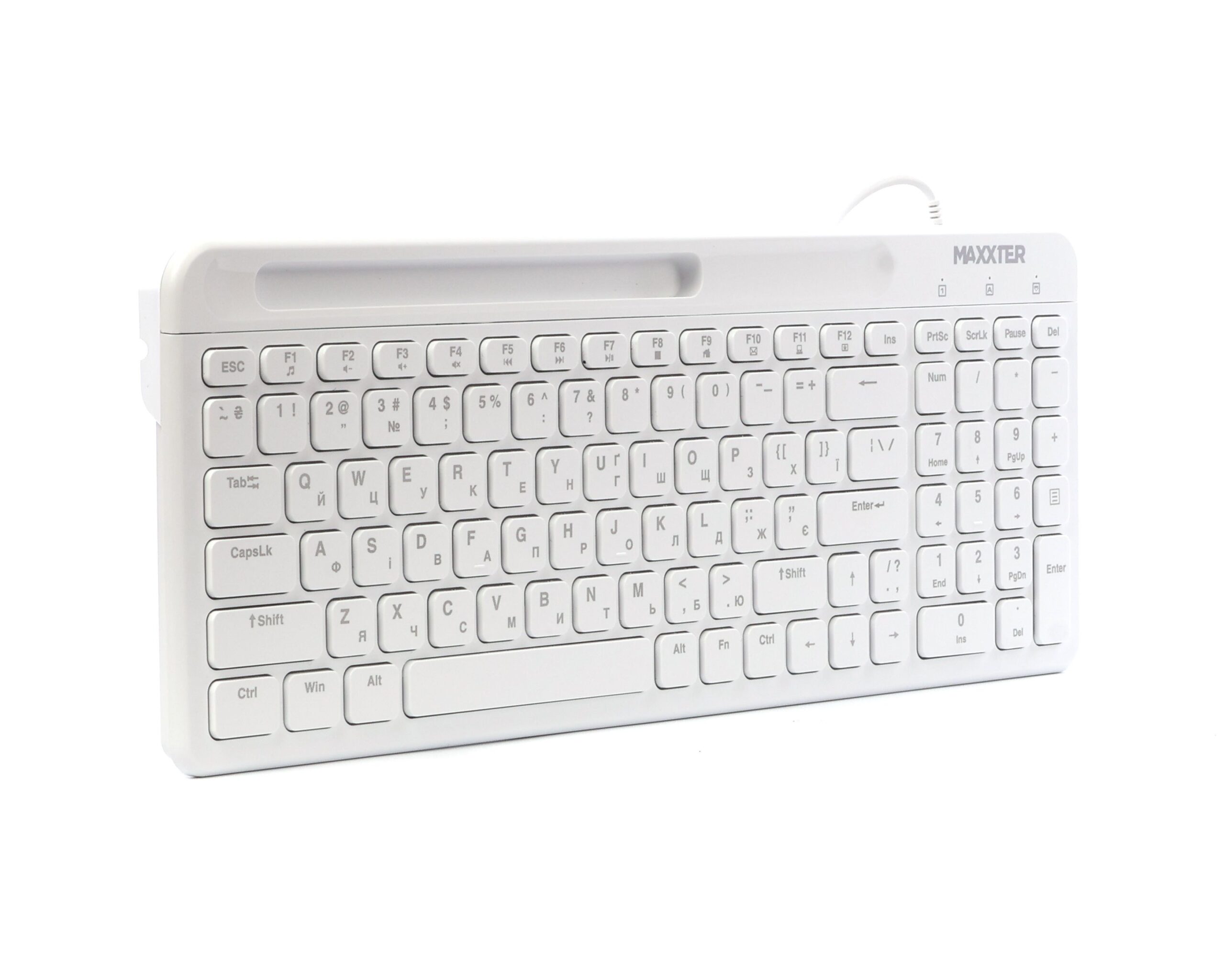 Дротова клавіатура, ножичний механізм, біла Maxxter KB-01W-UA — фото 3