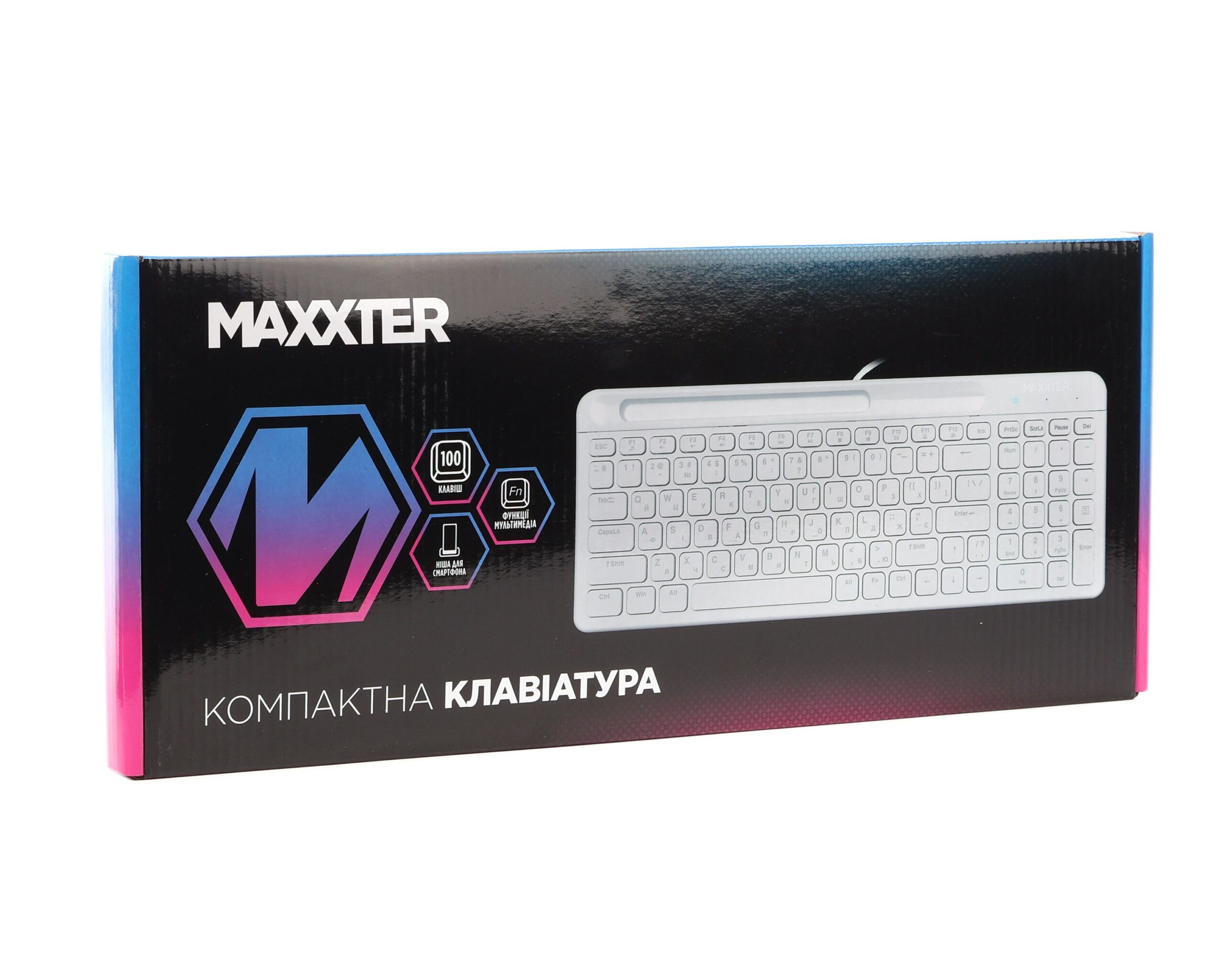 Дротова клавіатура, ножичний механізм, біла Maxxter KB-01W-UA — фото 4