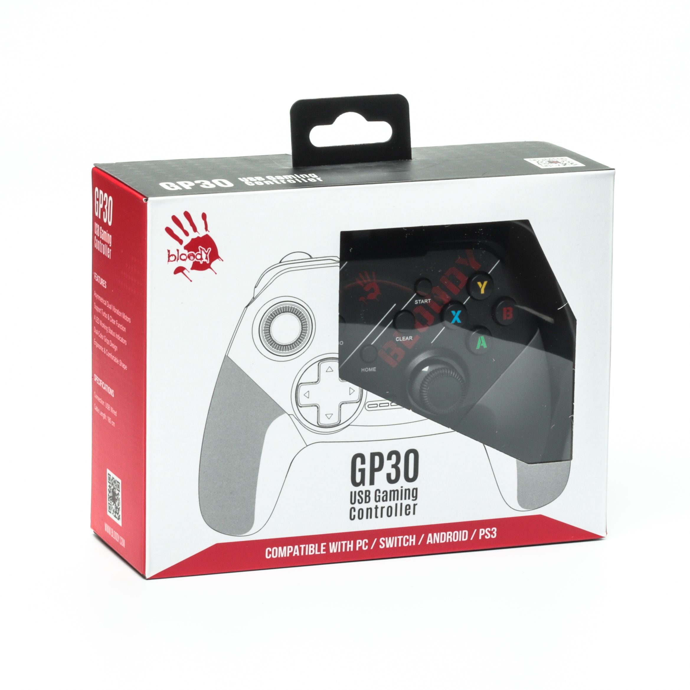 Дротовий ігровий геймпад USB інтерфейс, чорно-червоний Bloody GP30 — фото 9