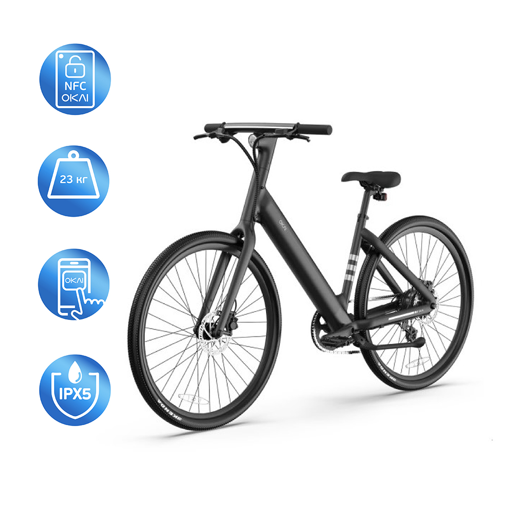 Електровелосипед OKAI EB60 Black 28', 250(500)W, 9,6Ah, 61.2km, 25kmh, NFC, App, 23kg
