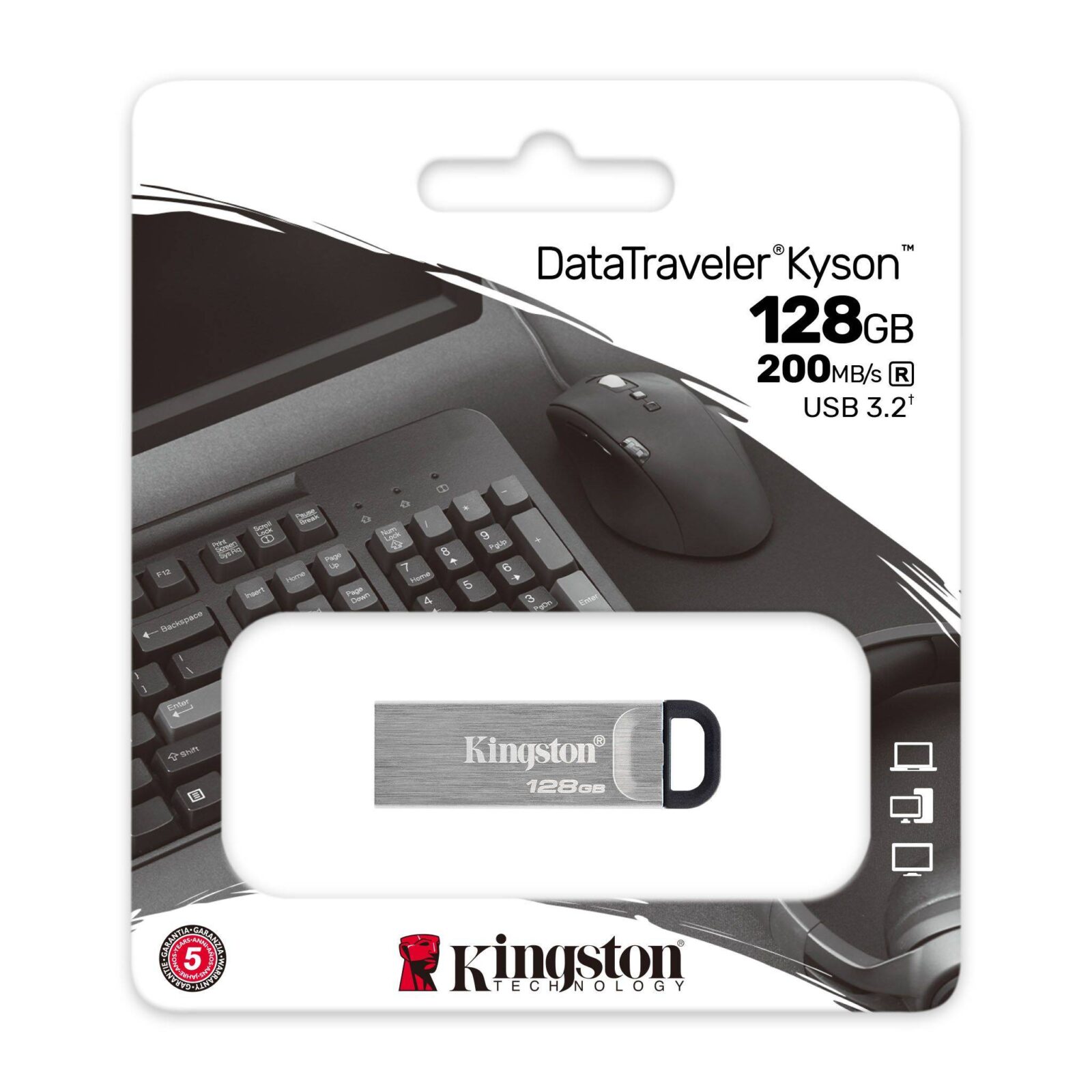 Флеш-накопичувач Kingston USB 3.2 DT Kyson 128GB Silver/Black — фото 3