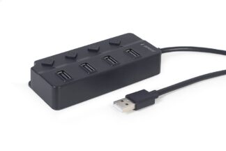 Хаб на 4 порти USB 2.0, з вимикачами, пластик, чёрный Gembird