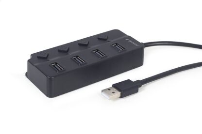Хаб на 4 порти USB 2.0, з вимикачами, пластик, чорний Gembird