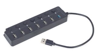 Хаб на 7 порт i в (1xUSB3.1 + 6xUSB2.0), з вимикачами, пластик, чорний