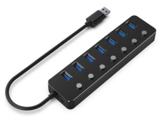 Хаб на 7 порт i в USB 3.0, з вимикачами, пластикметал, чорний Gembird