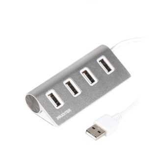 Хаб USB 2.0 Type-A на 4 порти, метал, сріблястий Maxxter HU2A-4P-01
