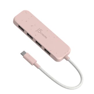 Хаб USB 3.2, 10Gbps, USB-С на 4 USB-A, червоний J5create JCH341ER-N