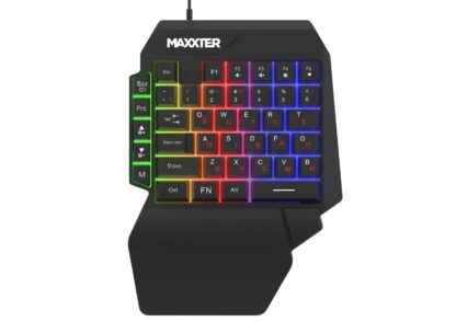 Ігрова одноручна клавіатура, 40 клавіш, підсвічування, чорна Maxxter
