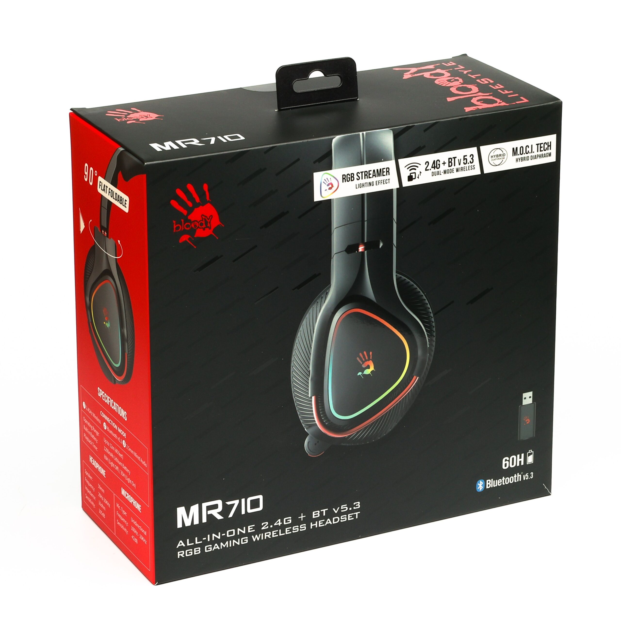 Ігрові бездротові навушники з мікрофоном, RGB, Bluetooth + 2.4GHz + — фото 9