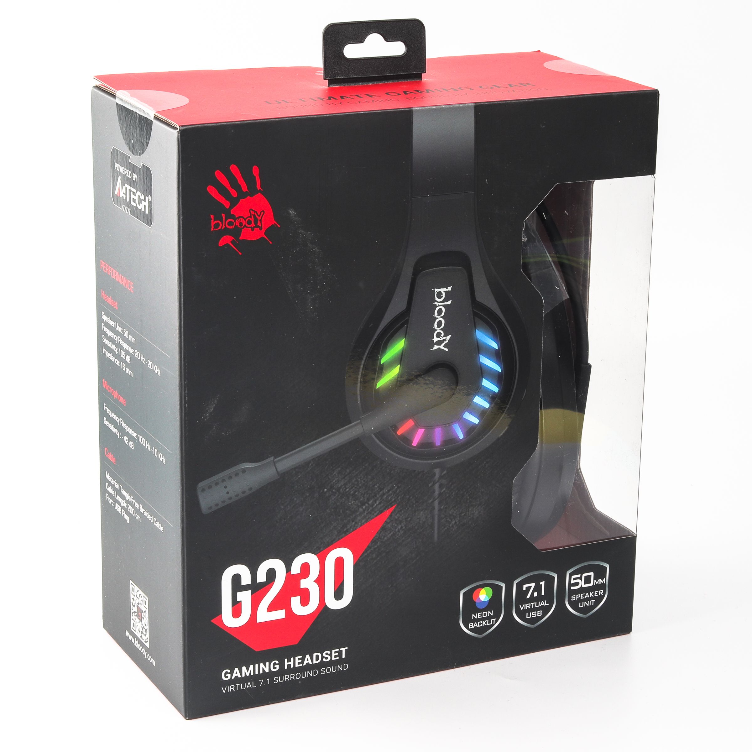 Ігрові навушники з мікрофоном, Neon LED, USB Bloody G230 Bloody чорний — фото 10