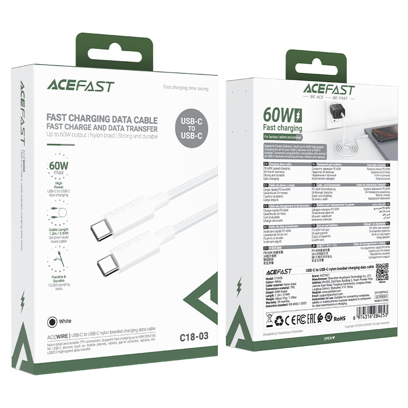 Кабель ACEFAST C18-03 USB-C to USB-C для швидкої зарядки та передачі даних — фото 3