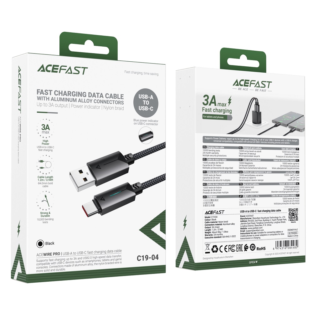 Кабель ACEFAST C19-04 USB-A to USB-C для швидкої зарядки — фото 3