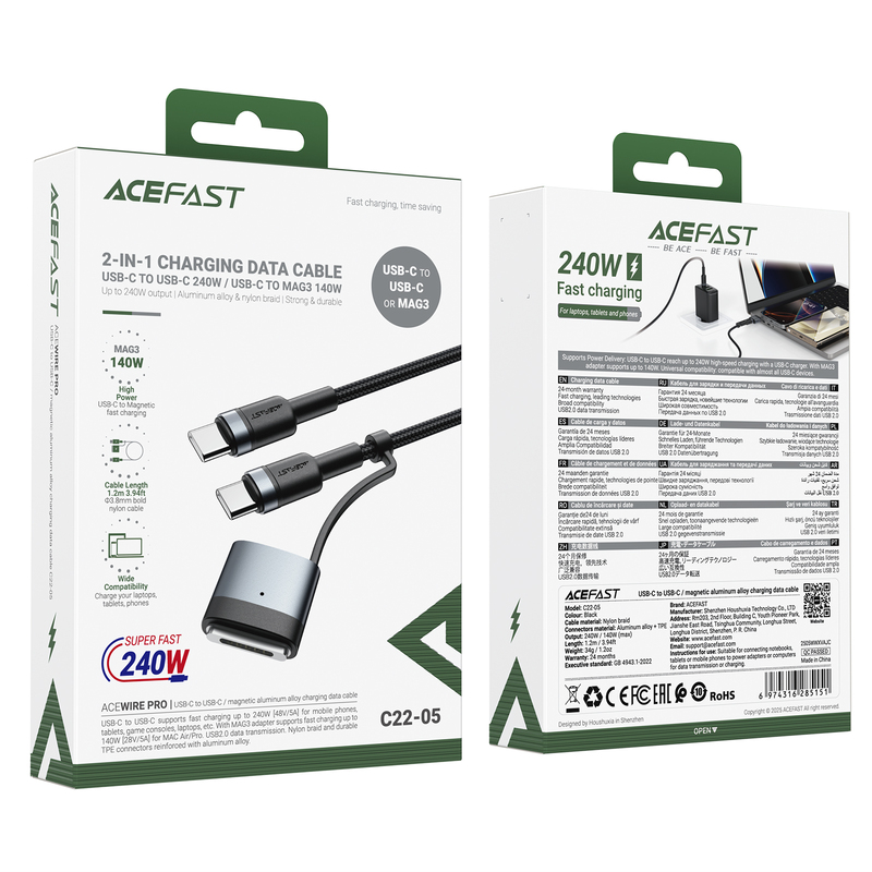 Кабель ACEFAST C22-05 USB-C to USB-C з магнітним роз'ємом — фото 3