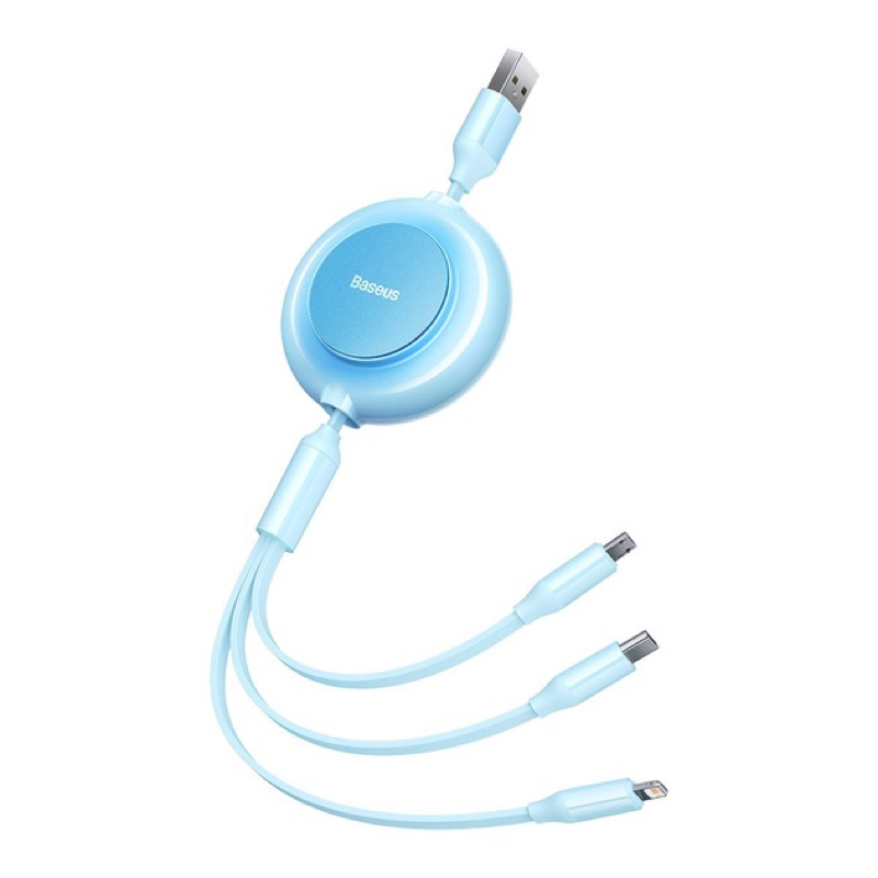 Кабель Baseus Bright Mirror 2 Series Retractable 3-in-1 Fast Charging Data Cable USB to M+L+C 3.5A 1.1m Sky Blue — фото 4