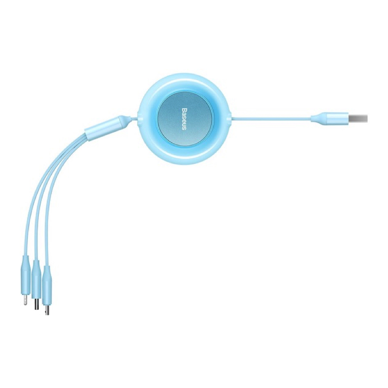 Кабель Baseus Bright Mirror 2 Series Retractable 3-in-1 Fast Charging Data Cable USB to M+L+C 3.5A 1.1m Sky Blue — фото 7