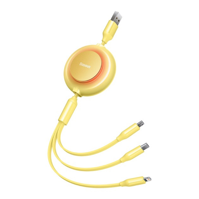 Кабель Baseus Bright Mirror 2 Series Retractable 3-in-1 Fast Charging Data Cable USB to M+L+C 3.5A 1.1m yellow — фото 4