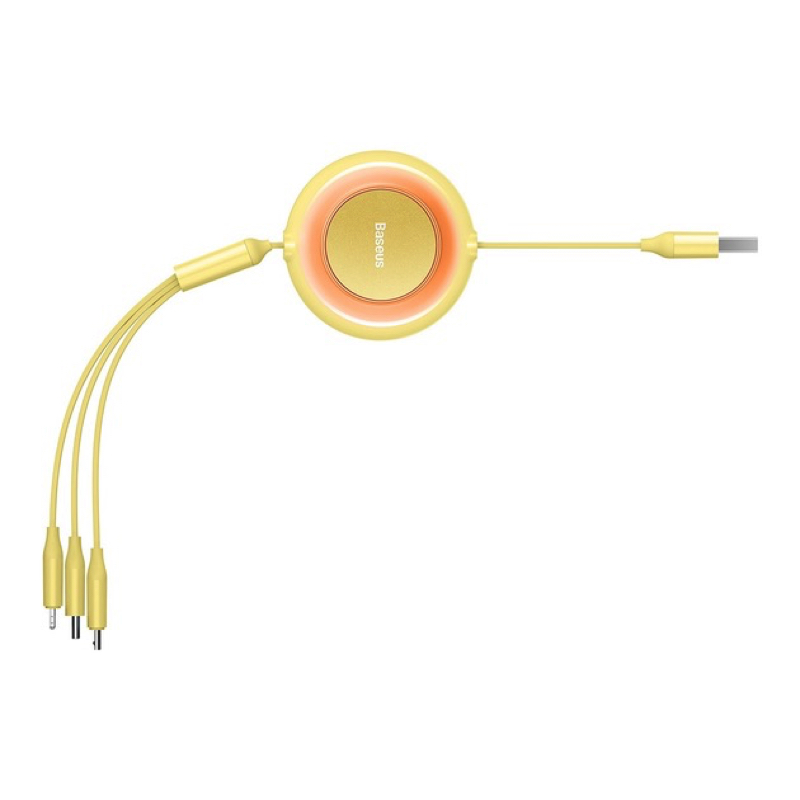 Кабель Baseus Bright Mirror 2 Series Retractable 3-in-1 Fast Charging Data Cable USB to M+L+C 3.5A 1.1m yellow — фото 7