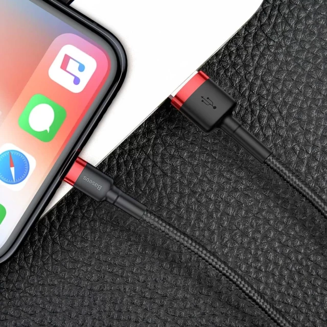 Кабель Baseus Cafule Cable USB For iP 2A 3m Red+Black — фото 8
