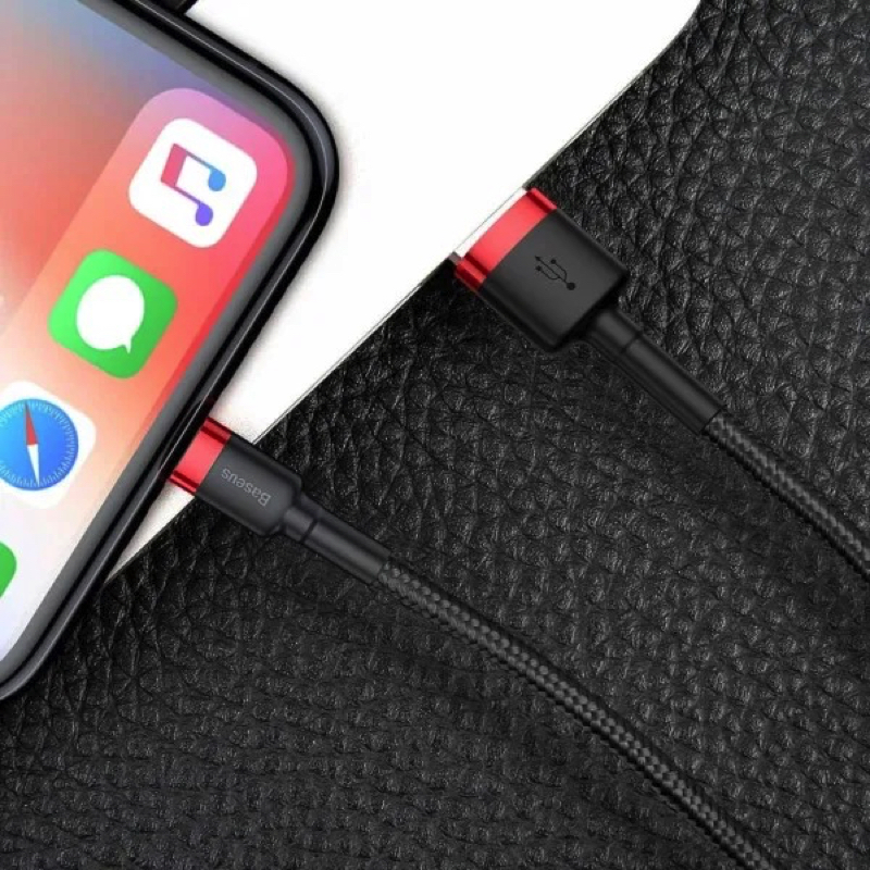 Кабель Baseus Cafule Cable USB For Lightning 1.5A 2m Red+Black — фото 13