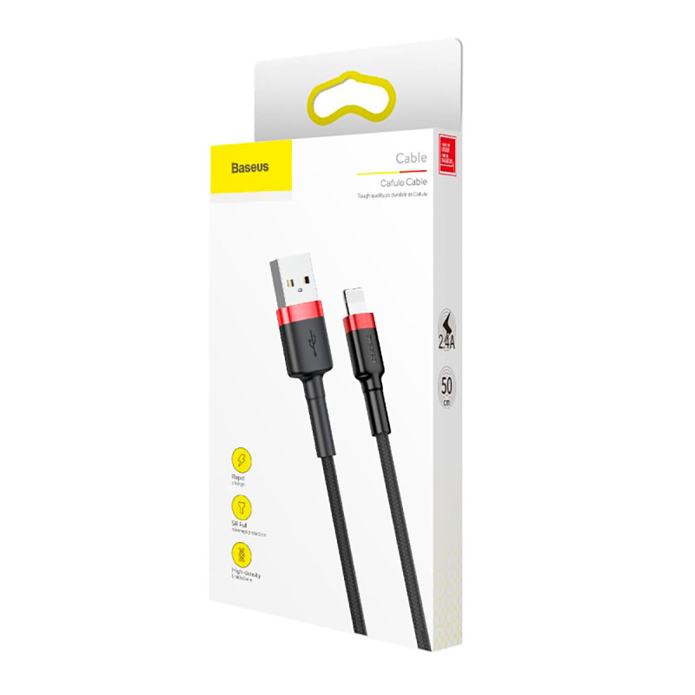 Кабель Baseus Cafule Cable USB For Lightning 2.4A 0.5m Red+Black — фото 3