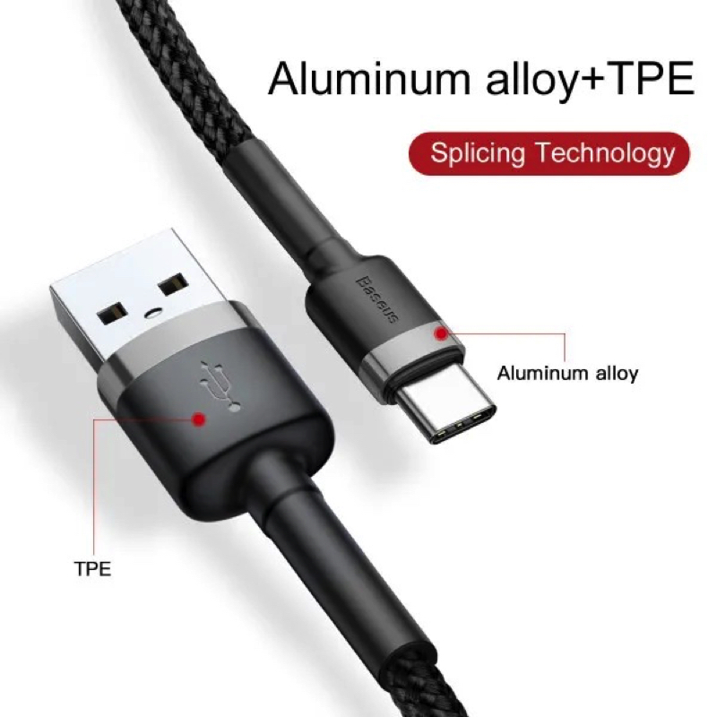 Кабель Baseus Cafule Cable USB For Type-C 3A 0.5m Gray+Black — фото 8