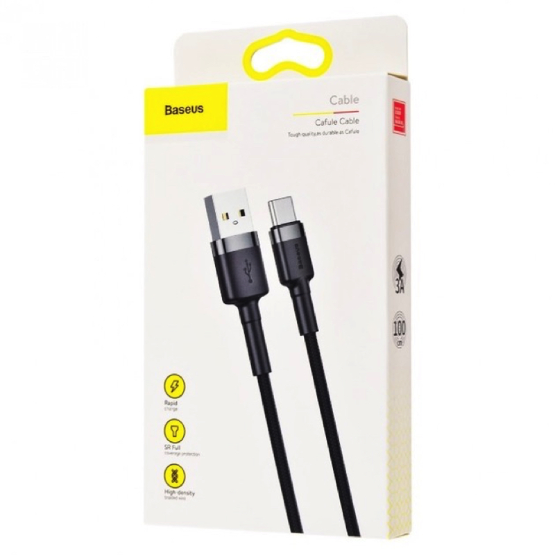 Кабель Baseus Cafule Cable USB For Type-C 3A 1m Gray+Black — фото 3