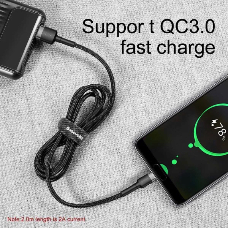 Кабель Baseus Cafule Cable USB For Type-C 3A 1m Gray+Black — фото 9
