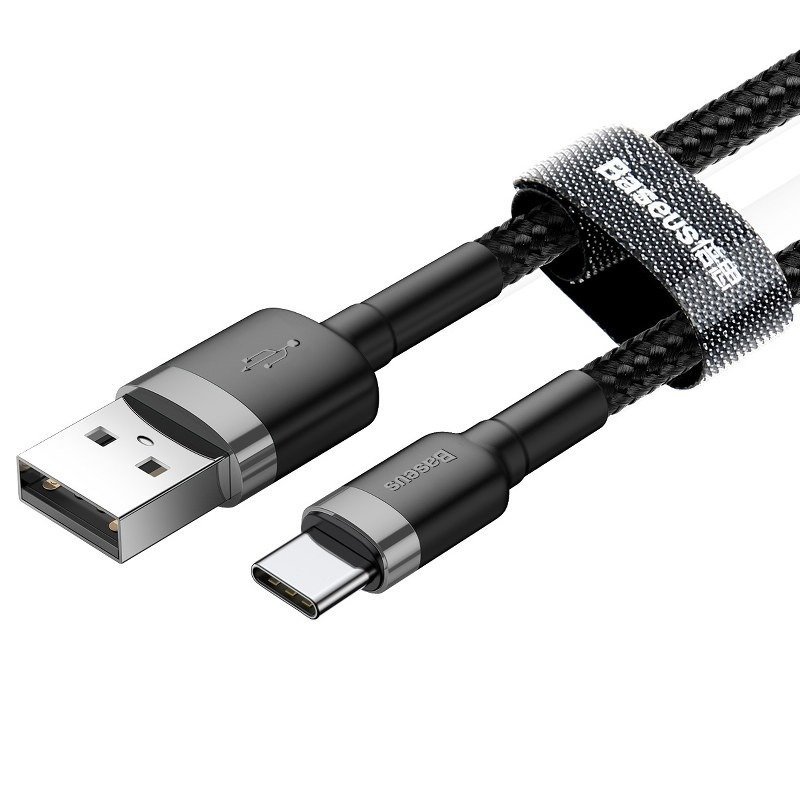 Кабель Baseus Cafule Cable USB For Type-C 3A 2m Gray+Black — фото 5