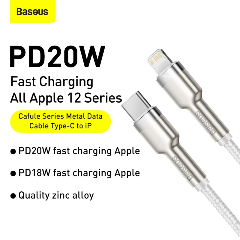 Кабель Baseus Cafule Series Metal Data Cable Type-C to iP PD 20W 2m White — фото 11
