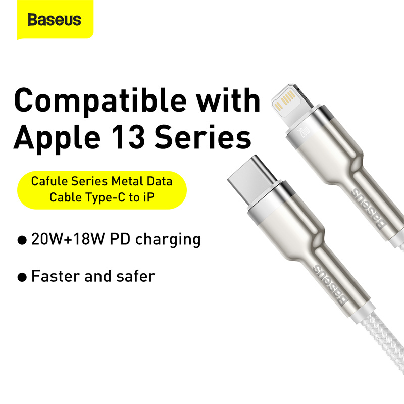Кабель Baseus Cafule Series Metal Data Cable Type-C to iP PD 20W 2m White — фото 12