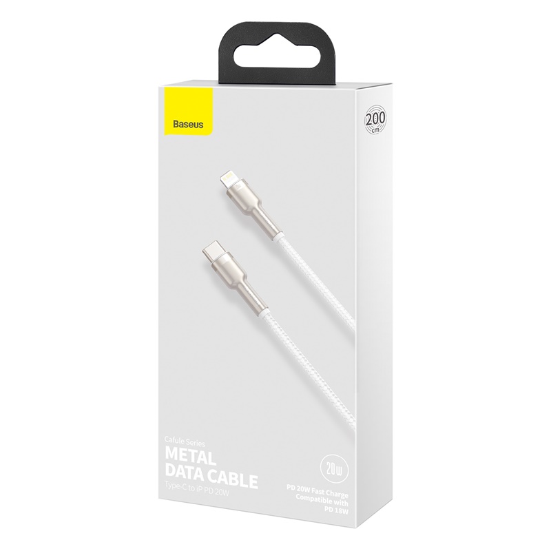 Кабель Baseus Cafule Series Metal Data Cable Type-C to iP PD 20W 2m White — фото 3