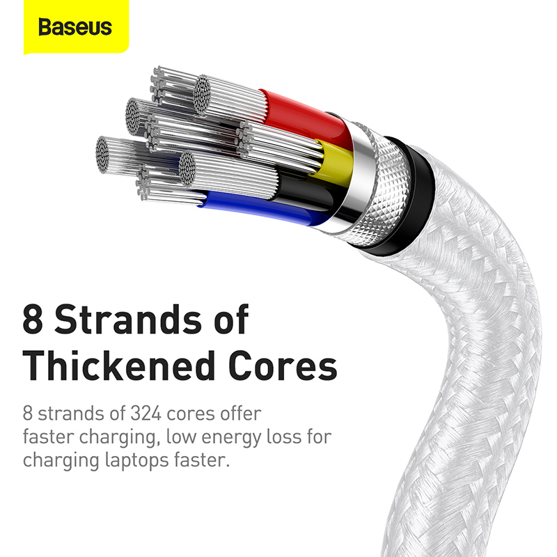 Кабель Baseus Cafule Series Metal Data Cable Type-C to Type-C 100W 2m White — фото 14