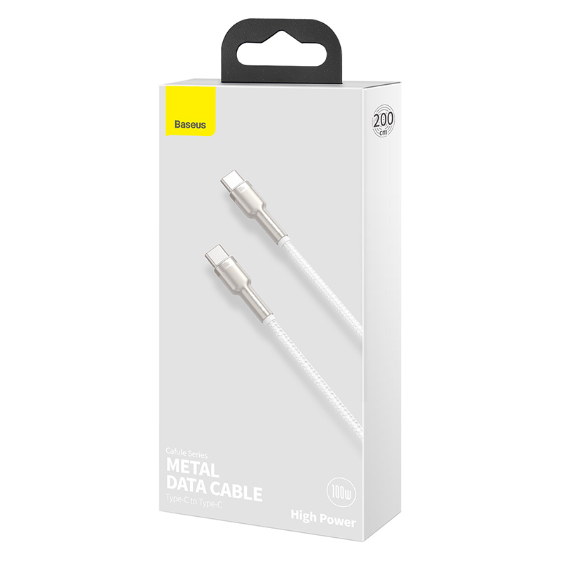 Кабель Baseus Cafule Series Metal Data Cable Type-C to Type-C 100W 2m White — фото 3