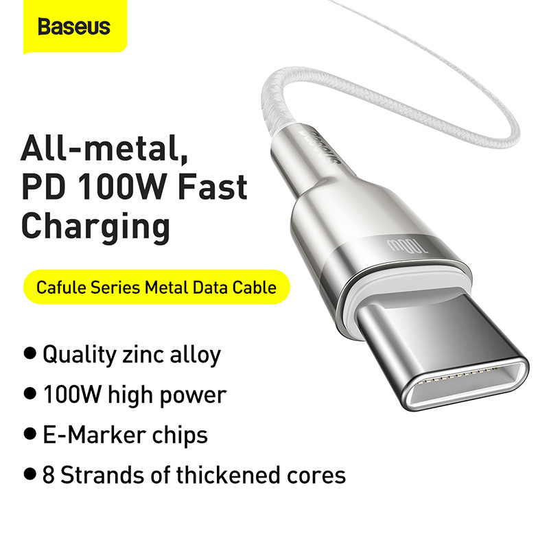Кабель Baseus Cafule Series Metal Data Cable Type-C to Type-C 100W 2m White — фото 9