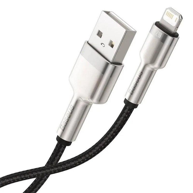 Кабель Baseus Cafule Series Metal Data Cable USB to IP 2.4A 1m Black — фото 7
