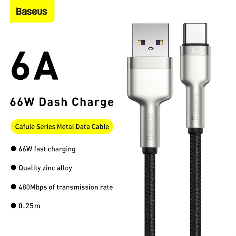 Кабель Baseus Cafule Series Metal Data Cable USB to Type-C 66W 0.25m Black — фото 8